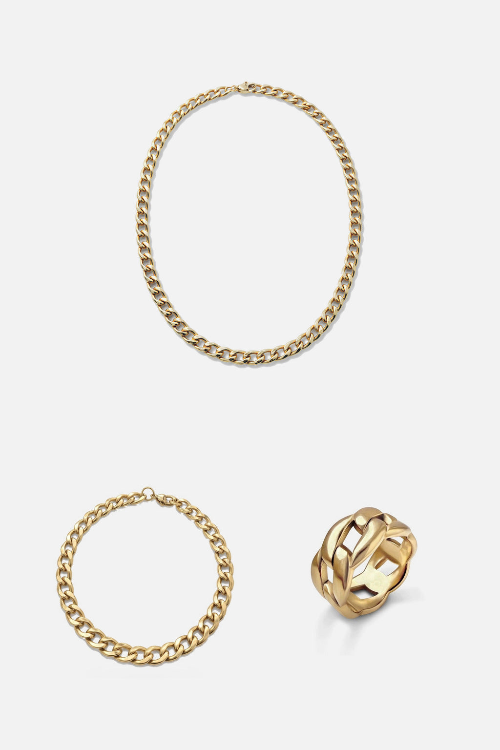 Cuban Chain 3-Piece Set in gold, all three pieces together