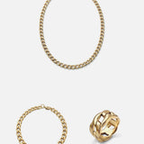 Cuban Chain 3-Piece Set in gold, all three pieces together