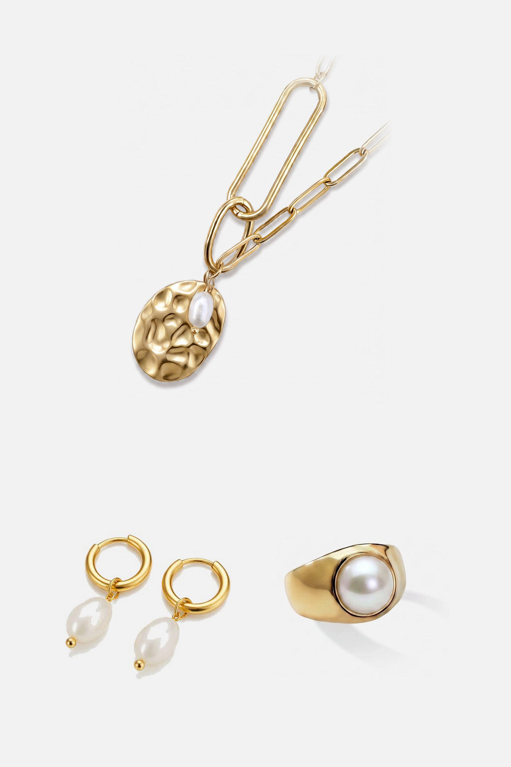 Polynesia Pearl Set in gold, all three pieces together