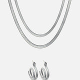 Sardinia Serpent Set in silver: two layered serpent chains with matching serpent hoop earrings