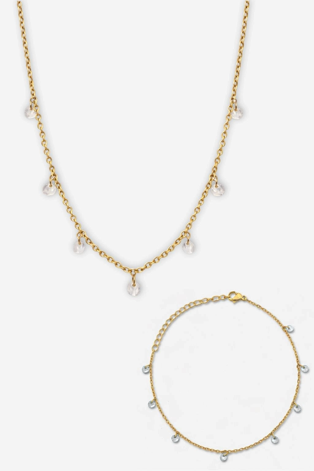 Davos Dainty Set - gold necklace and bracelet with clear drops