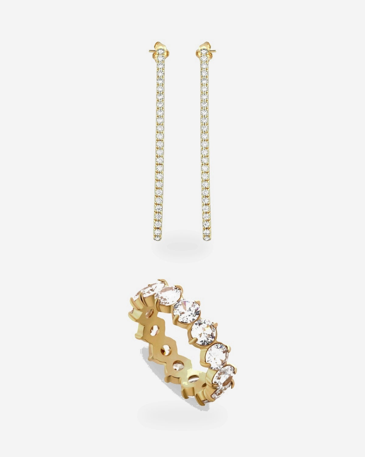 Parìs Charm Set - gold pave drop earrings and charm ring